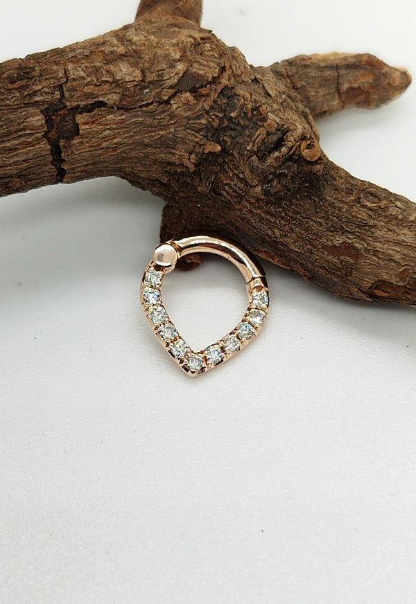 V Shaped Septum Clicker White Diamonds 14k Solid Gold Helix Earring Daith Piercing